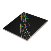 Carreau Notes musicales en arc-en-ciel 3D note sur noir (Côté)