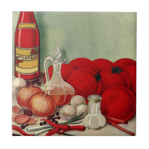 Carreau Nourriture italienne vintage Tomates Oignons Poivr