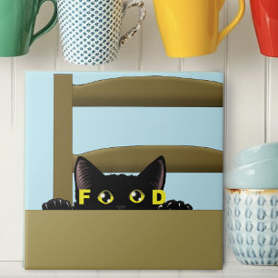 Carreau Nourriture pour chat noir humour drôle chat affamé