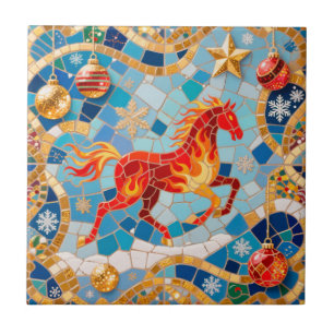 Carreau Nouvel An 2026 Motif de Noël du Cheval Rouge Fiery