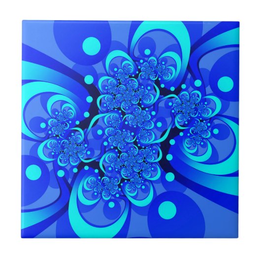 Carreau Nuances de bleu Art fractal abstrait moderne (Devant)