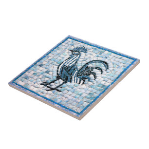 Carreau Nuances de bleu avec un motif de coq en mosaïque n