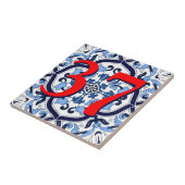 Carreau Numéro de la maison bleue Ornate Floral Sicilien (Côté)