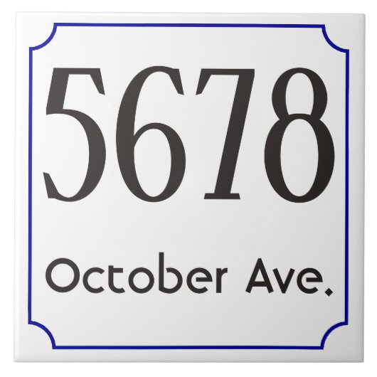 Carreau Numéro de maison avec la rue - cadre bleu (Devant)