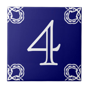 Carreau Numéro de maison - blanc espagnol sur le bleu