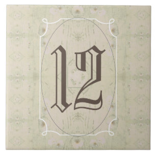 Carreau Numéro de maison floral en bois antique