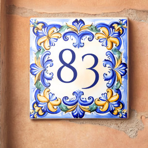 Carreau Numéro de maison personnalisé Bleu Méditerranée
