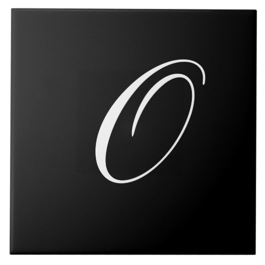 Carreau O Monogramme initial blanc sur noir (Devant)