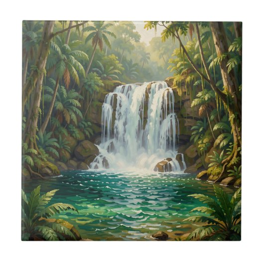 Carreau Oasis de la cascade tropicale luxuriante (Devant)
