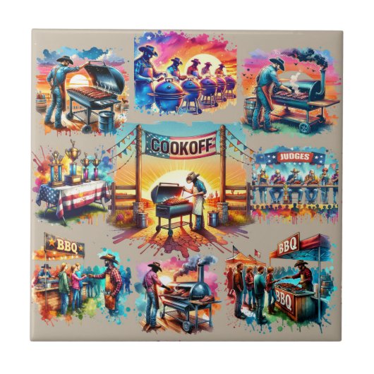 Carreau Occidental Cowboy BBQ Scènes de Cookoff 1 (Devant)