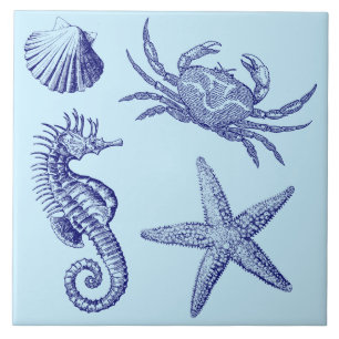 Carreau Ocean Beach Seahorse Starfish Crabe & Shell Motif