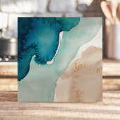 Carreau Océan Bleu et Sable Aquarelle Abstraite
