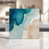 Carreau Océan Bleu et Sable Aquarelle Abstraite