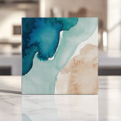 Carreau Océan Bleu et Sable Aquarelle Abstraite