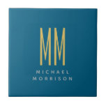 Carreau Ocean Blue Gold Monogramme Lettres initiales Nom<br><div class="desc">Représenter ce design moderne et élégant. Ce modèle peut être customisé pour répondre à tous les métiers professionnels.</div>