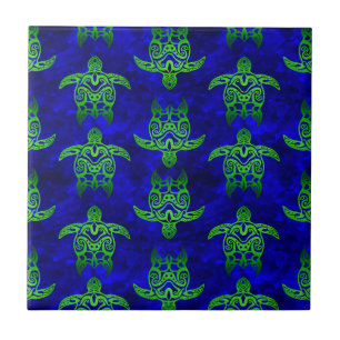 Carreau Ocean Blue Tribal Green Sea Turtles
