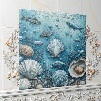 Carreau Ocean Bubble Aquatic Fish Seashell Underwater Art