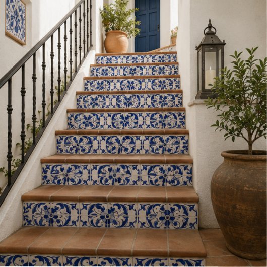 Carreau Ocean Scroll Hand Painted Blue Floral Watercolor