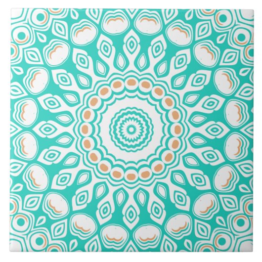 Carreau Océan Turquoise et Beige Mandala Motif (Devant)