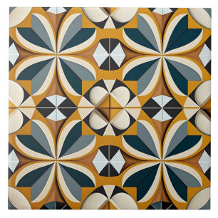 Carreau Ocre et sarcelle Géométrie florale rétro