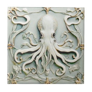 Carreau Octopus Art Nouveau Faux Relief Mint antique