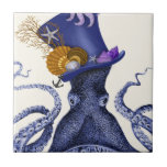 Carreau Octopus avec Casquette nautique<br><div class="desc">Octopus Casquette nautique par Fab Funky. Comprend une pieuvre fantaisie avec un tophat amusant sur le thème nautique orné de vie marine.|191004D</div>