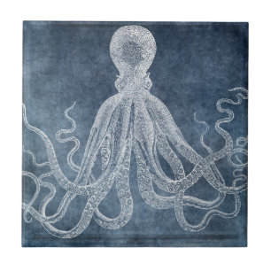 Carreau Octopus - Bleu Twilight Aquarelle Denim Faded