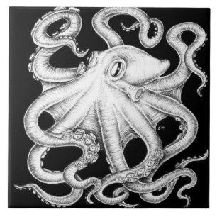 Carreau Octopus Encre Noire Et Blanche