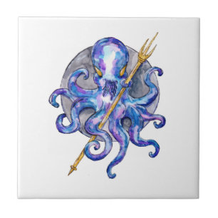 Carreau Octopus mauve et bleu avec trident