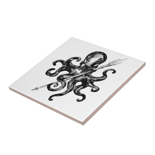 Carreau Octopus noir et blanc avec Trident (Côté)