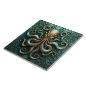 Carreau Octopus Turquoise et cuivre Vie aquatique (Côté)