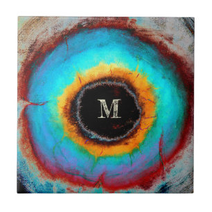 Carreau Oeil cosmique éthéré Monogramme Abstrait Vibrant A