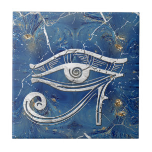 Carreau Oeil égyptien argenté de Horus sur le marbre bleu