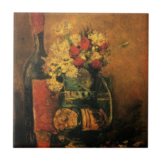 Carreau Oeillets, Roses et une bouteille de Vincent van Go (Devant)