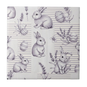 Carreau Œuf de Pâques rayé lapin gris minimaliste