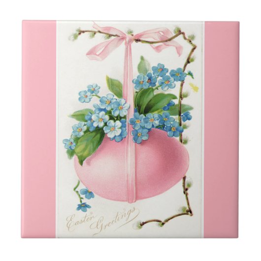 Carreau Oeuf de Pâques rose et fleurs (Devant)