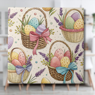 Carreau Œufs de Pâques dans un panier en osier avec de la