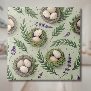 Carreau Œufs de Pâques Vert Sauge Simple Nid de Lavande