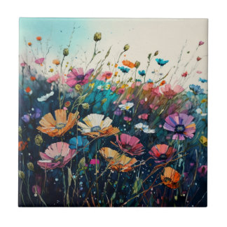 Carreau Œuvre d'art de fleurs sauvages colorées