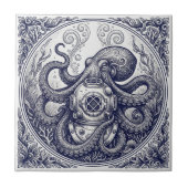 Carreau Œuvre d'art de gravure de casque de plongée de pie (Devant)