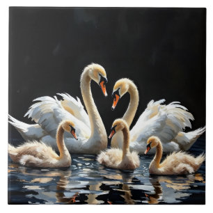 Carreau Œuvre d'art de la famille de cygnes sur le lac noi