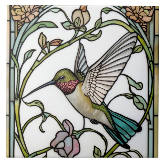 Carreau Œuvre d'art élégante de colibri botanique boho chi (Devant)