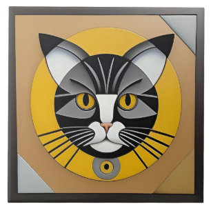 Carreau Œuvre d'art géométrique de chat