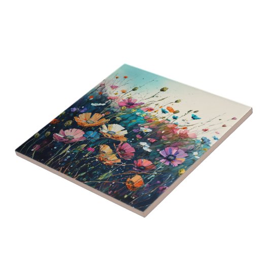 Carreau Oeuvre Fleur sauvage colorée (Côté)