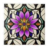 Carreau Oeuvre Florale en Verre Violet (Devant)