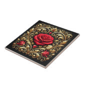 Carreau Oeuvre luxueuse Red Rose et Gold Heart (Côté)