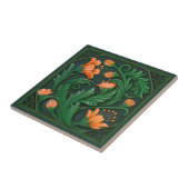 Carreau Oeuvre originale Fleurs vert et orange (Côté)
