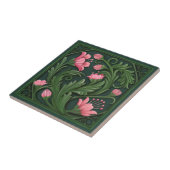 Carreau Oeuvre originale Fleurs vertes et roses (Côté)