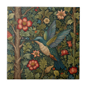 Carreau Oeuvres d'art de colibri bohème fleuri