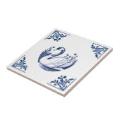 Carreau Oie Delft Bleu et blanc Coins floraux Oiseaux (Côté)